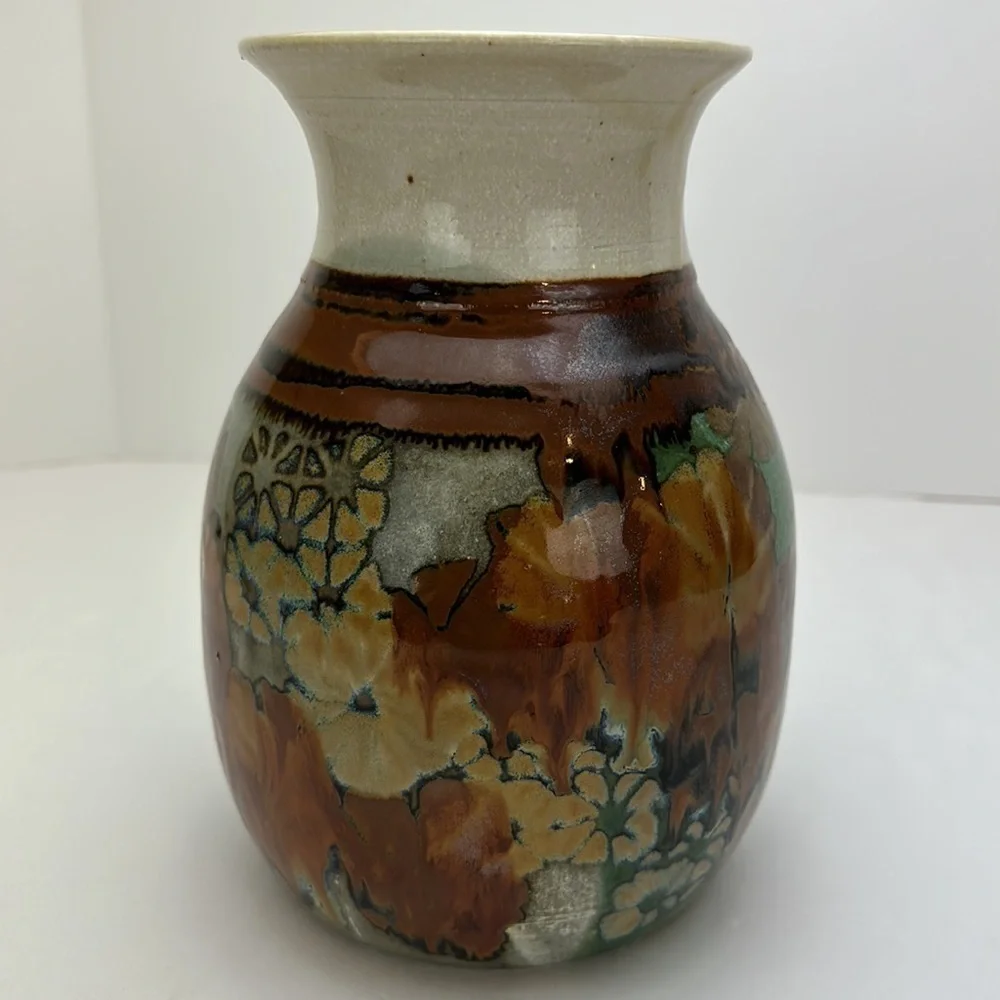 Vtg Apple Lane Studio‎ Art Pottery Vase Abstract Floral Artist Bill Nagengast - Picture 8 of 12